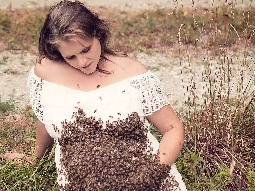 The miracle of a pregnant woman: A swarm of bees creates a unique beauty in a pregnancy photo that causes a fever in the online community